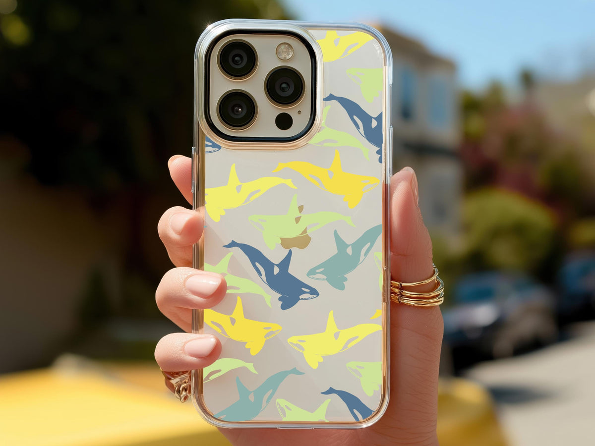 Clear Ocean Phone Case Custom Orca Whale Marine Theme Protective Transparent Cover Charming Personalized Sea Lover Gift Idea Under 30