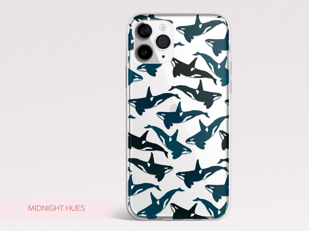 Clear Ocean Phone Case Custom Orca Whale Marine Theme Protective Transparent Cover Charming Personalized Sea Lover Gift Idea Under 30