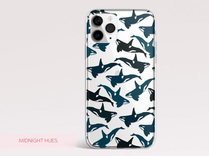 Clear Ocean Phone Case Custom Orca Whale Marine Theme Protective Transparent Cover Charming Personalized Sea Lover Gift Idea Under 30