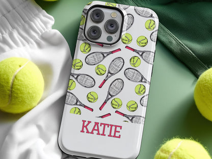 Preppy Tennis Phone Case Custom Name Sport Aesthetic Protective Cover Personalized Country Club Girl Gift Under 30 Trendy Athletic Accessory