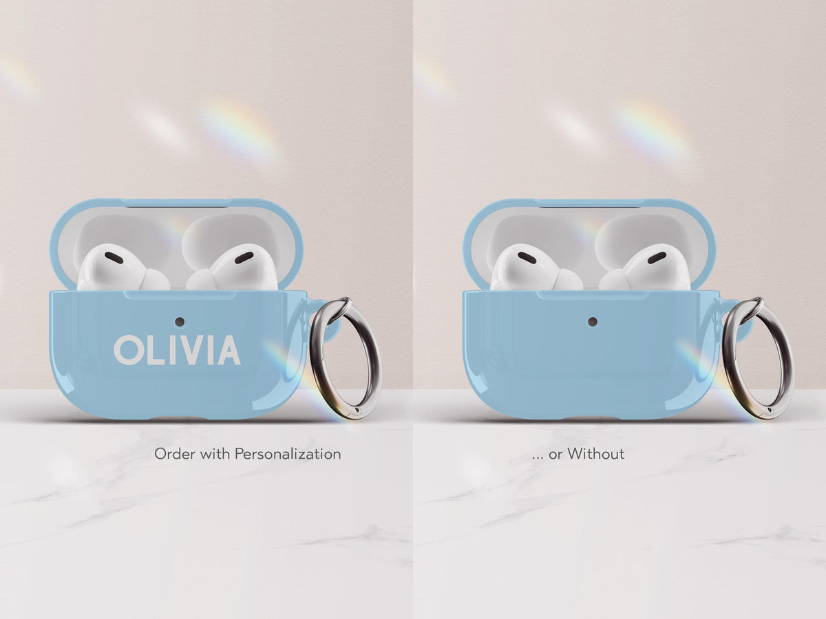 Solid Blue AirPod Case Cover Personalized Color Protective Tech Accessory Gift for Him Custom Present for Guy Minimal Aesthetic Gadget Lover