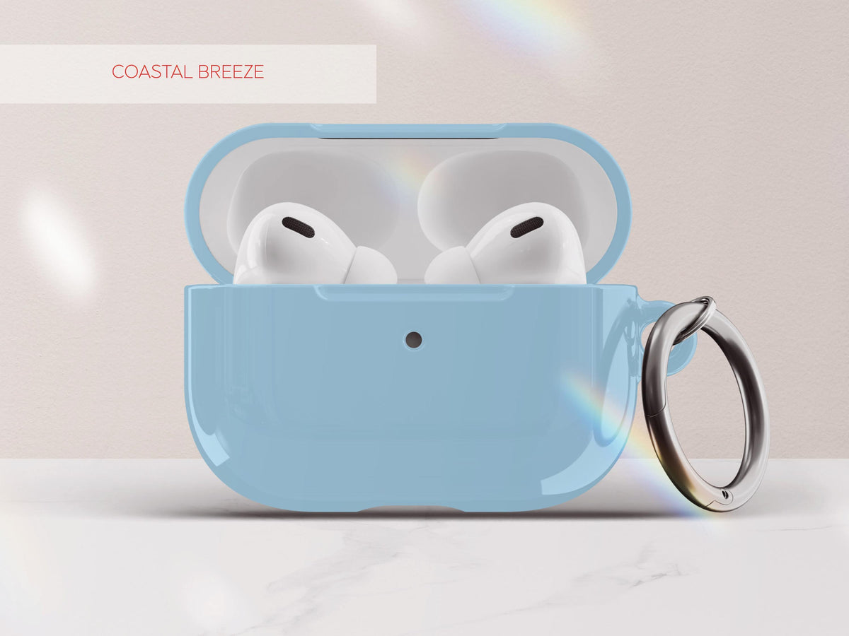 Solid Blue AirPod Case Cover Personalized Color Protective Tech Accessory Gift for Him Custom Present for Guy Minimal Aesthetic Gadget Lover