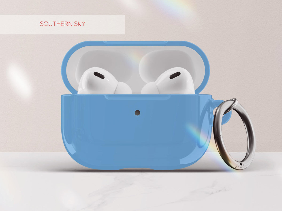 Solid Blue AirPod Case Cover Personalized Color Protective Tech Accessory Gift for Him Custom Present for Guy Minimal Aesthetic Gadget Lover