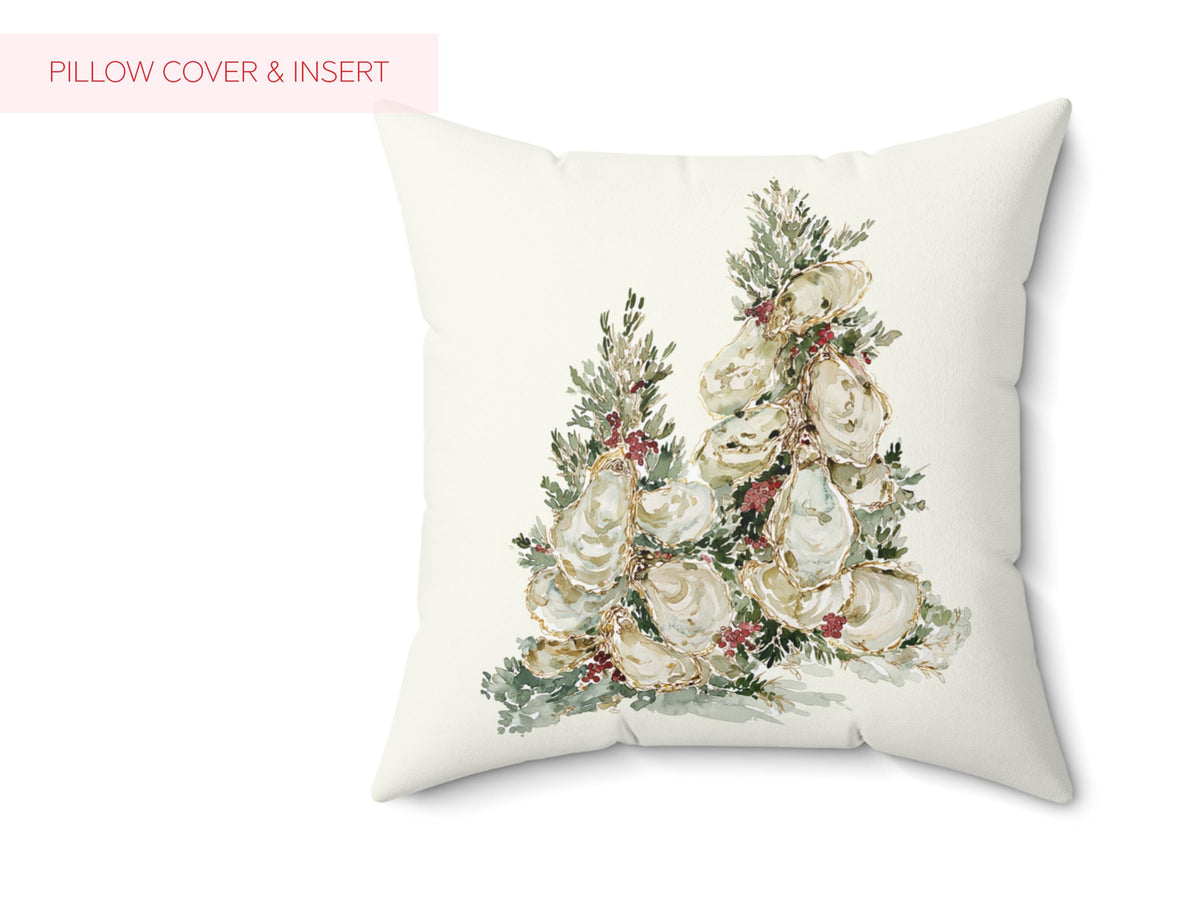 Watercolor Oyster Christmas Tree Pillow and/or Cover - Charles Alex