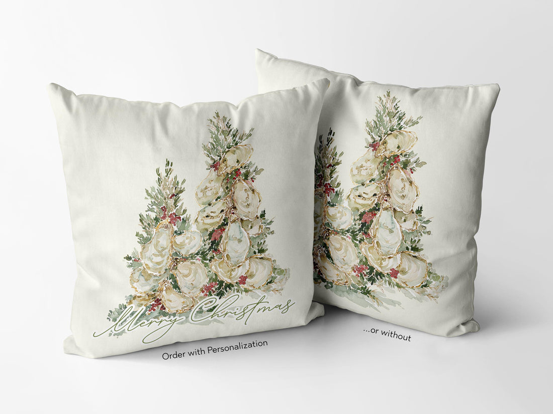 Watercolor Oyster Christmas Tree Pillow and/or Cover