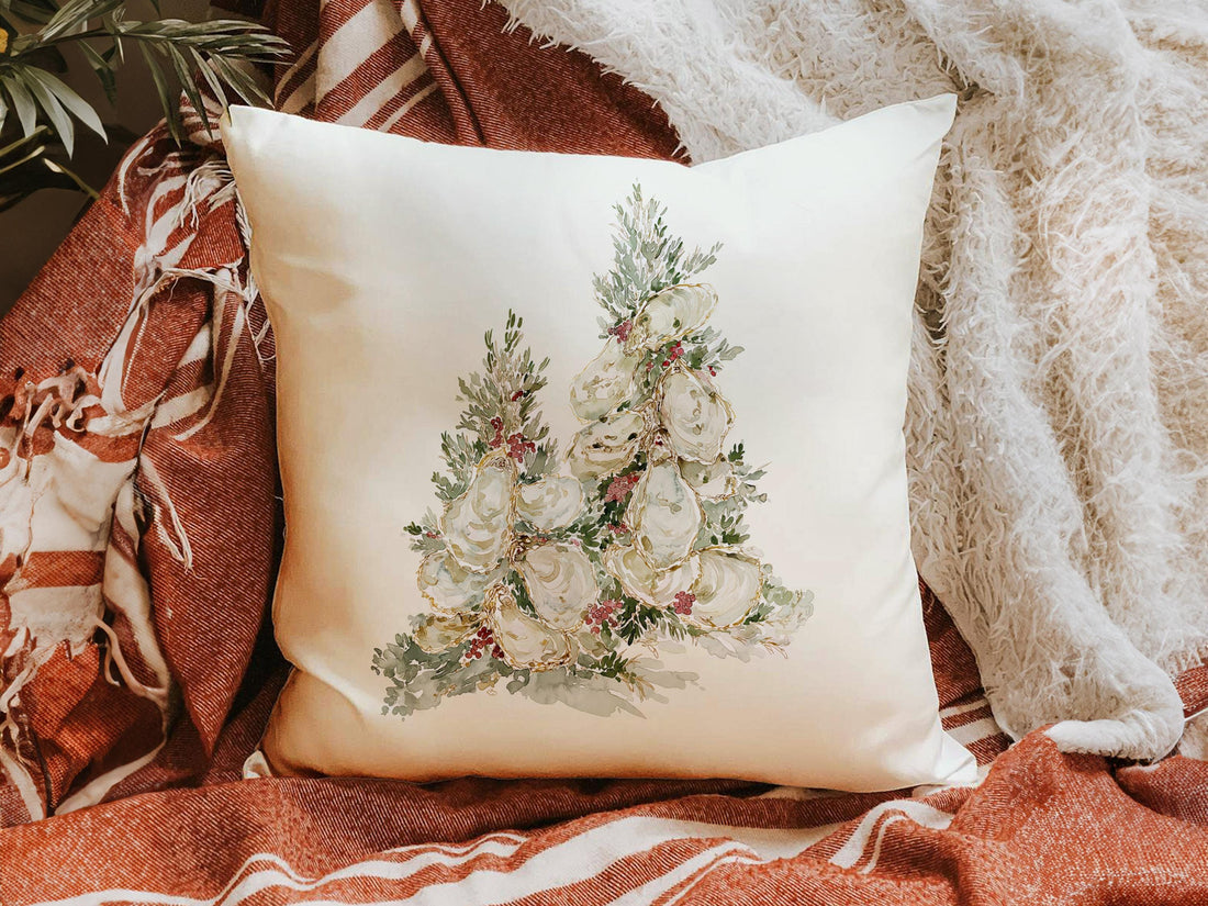 Watercolor Oyster Christmas Tree Pillow and/or Cover