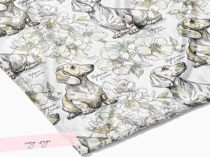 Floral Dachshund Blanket Minky Soft Throw Woven Personalized Name Baby Girl Gift Puppy Print Nursery Decor Custom Toddler Keepsake for Her - Charles Alex