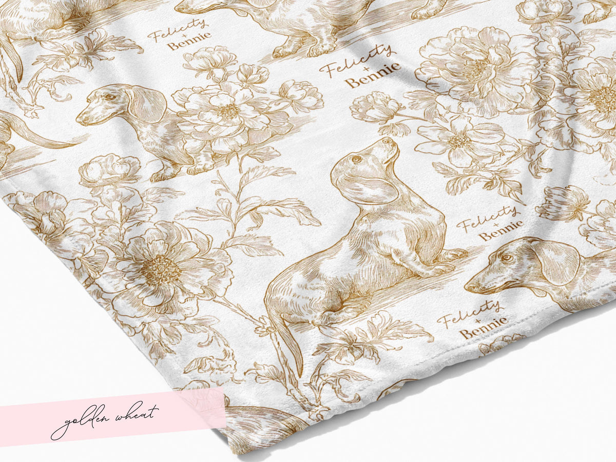 Floral Dachshund Blanket Minky Soft Throw Woven Personalized Name Baby Girl Gift Puppy Print Nursery Decor Custom Toddler Keepsake for Her - Charles Alex