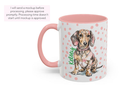Dachshund Mug Personalized Pet Name Custom Dog Lover Gift Cute Puppy Coffee Cup Dog Mom Present Pet Parent Keepsake Custom Dog Illustration