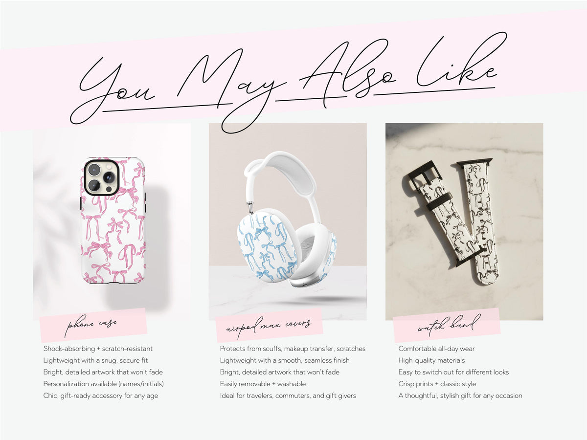 Coquette Bow AirPods Case Cover Pink Ribbon Print Cute Glossy Protective Earbud Feminine Tech Accessory Gift for Her Stylish Custom Present