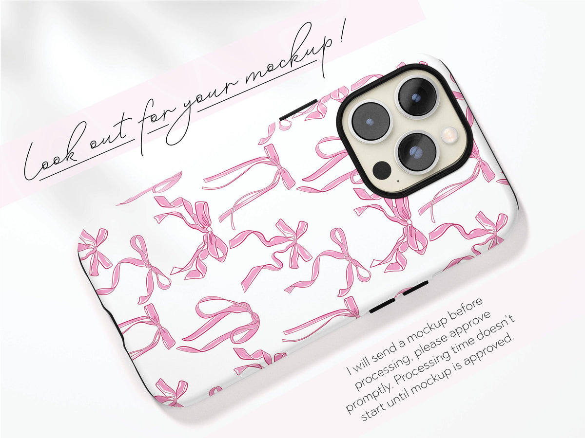 Coquette Bow AirPods Case Cover Pink Ribbon Print Cute Glossy Protective Earbud Feminine Tech Accessory Gift for Her Stylish Custom Present