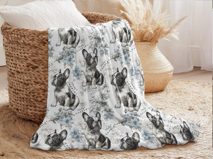 French Bulldog Floral Toile Swaddle or Minky Blanket - Charles Alex