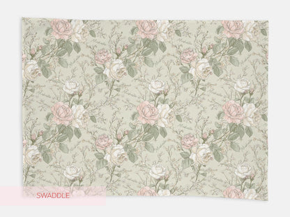 Personalized Cottagecore Floral Swaddle Blanket Vintage Floral Toile Baby Blanket With Name  French Country Garden Gift For Baby Shower
