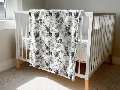 French Bulldog Floral Toile Swaddle or Minky Blanket - Charles Alex