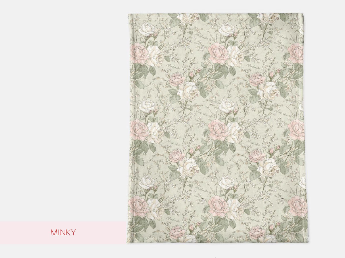 Personalized Cottagecore Floral Swaddle Blanket Vintage Floral Toile Baby Blanket With Name  French Country Garden Gift For Baby Shower