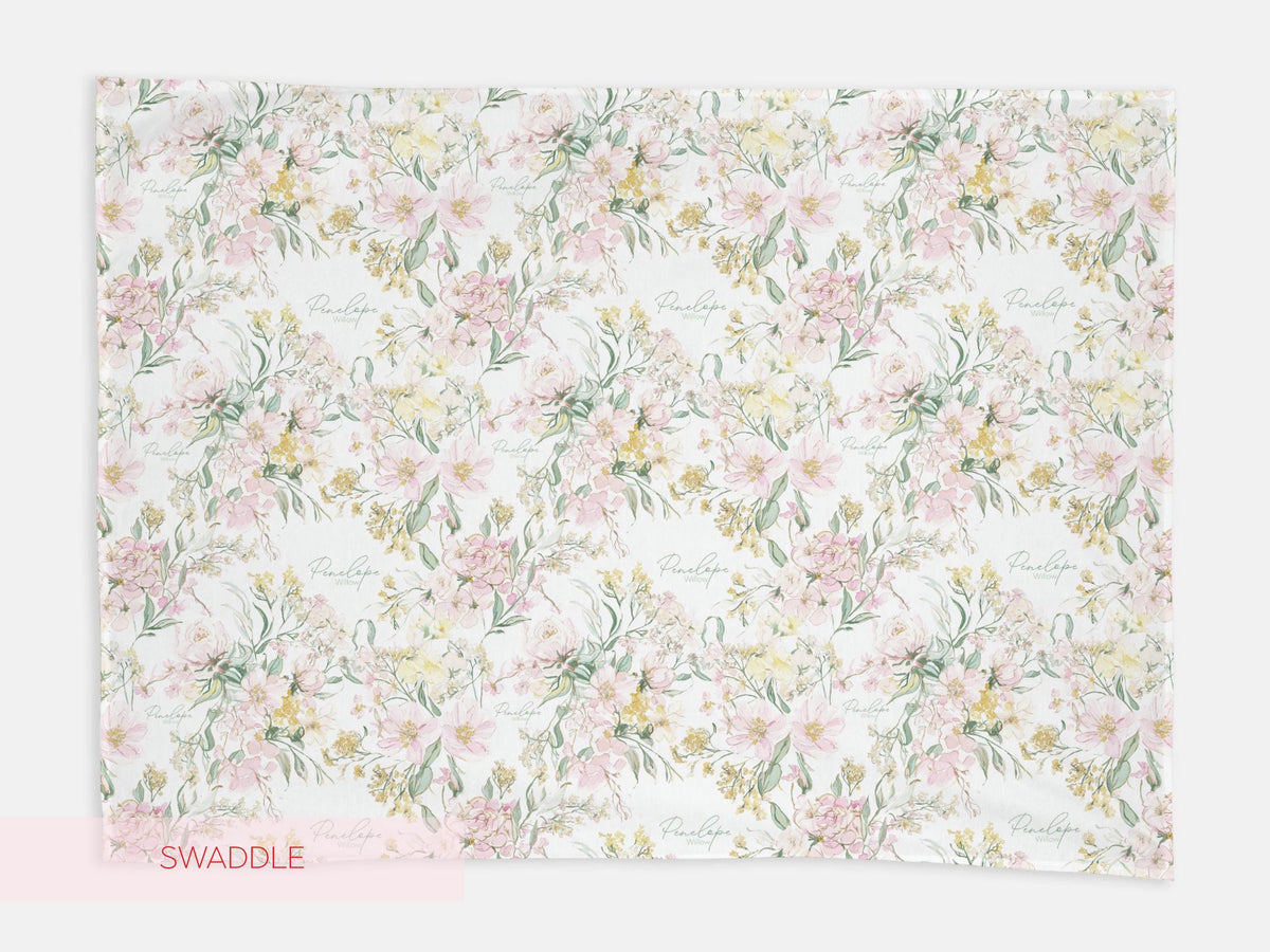 Custom Wildflower Swaddle Blanket with Name Watercolor Floral Minky Baby Blanket Cottage Garden Newborn Gift for Baby Shower Nursery Flowers