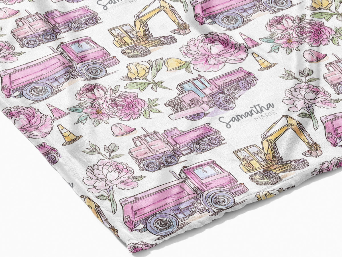 Pink Baby Girl Construction Blanket Girls In Construction Swaddle Blanket For Infant Baby Shower Gift Dump Truck Baby Girl Hospital Photo