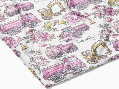 Pink Baby Girl Construction Blanket Girls In Construction Swaddle Blanket For Infant Baby Shower Gift Dump Truck Baby Girl Hospital Photo