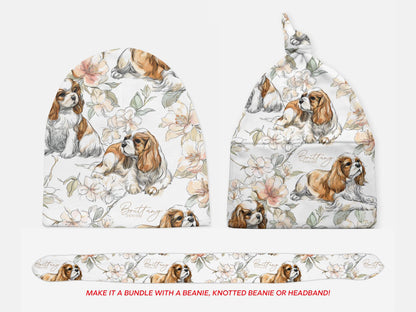 Cavalier King Charles Spaniel Floral Swaddle or Minky Blanket