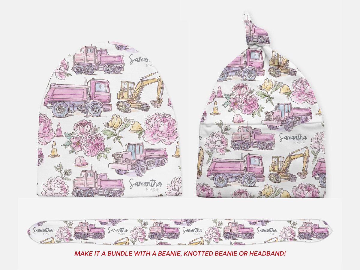 Pink Baby Girl Construction Blanket Girls In Construction Swaddle Blanket For Infant Baby Shower Gift Dump Truck Baby Girl Hospital Photo