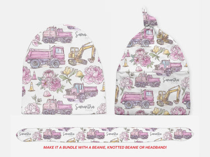 Pink Baby Girl Construction Blanket Girls In Construction Swaddle Blanket For Infant Baby Shower Gift Dump Truck Baby Girl Hospital Photo
