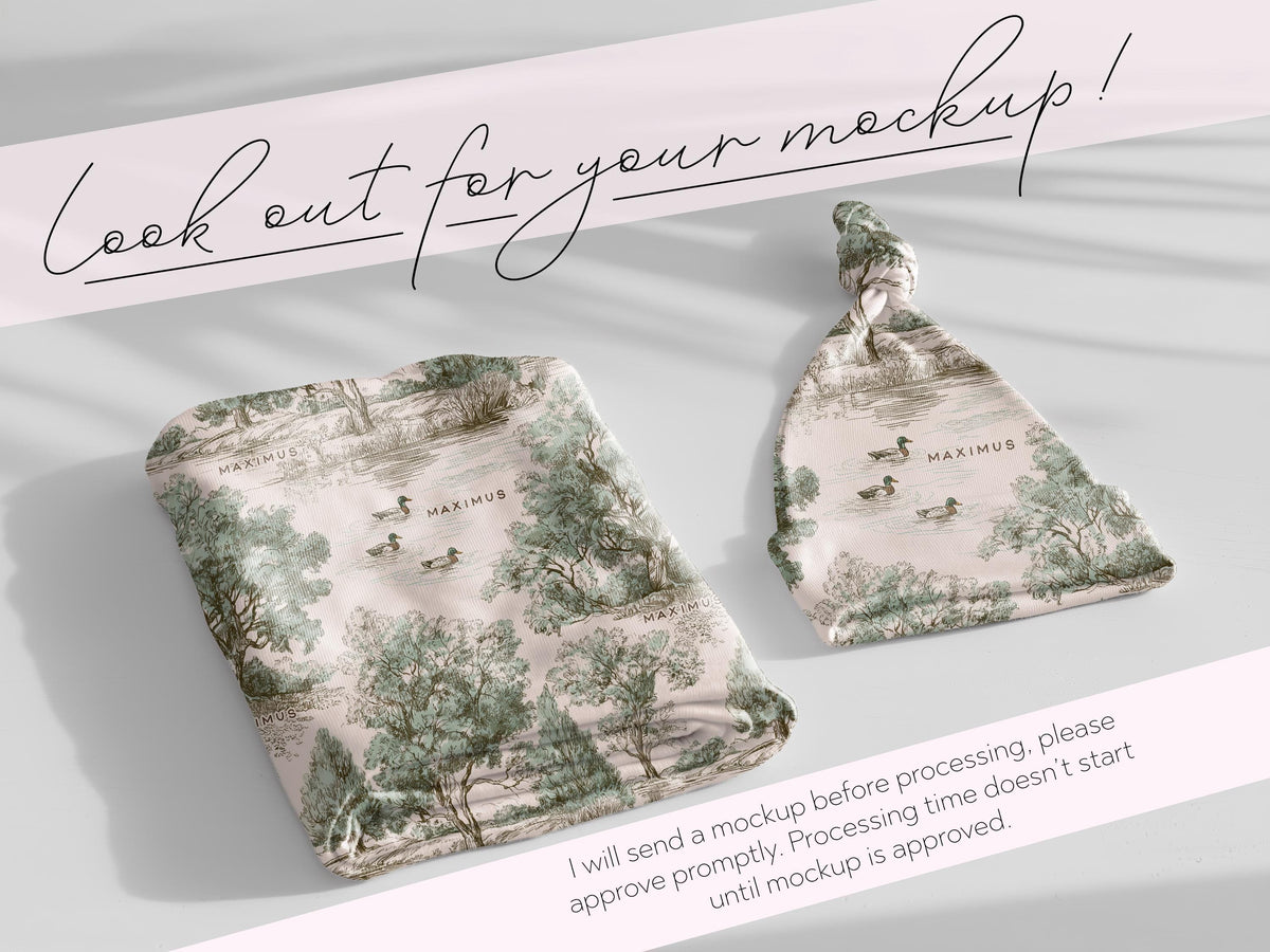 Personalized Duck Swaddle Blanket Mallard Print Custom Name Baby Boy Gift Woodland Nursery Decor Present Southern Mom Newborn Coming Home - Charles Alex