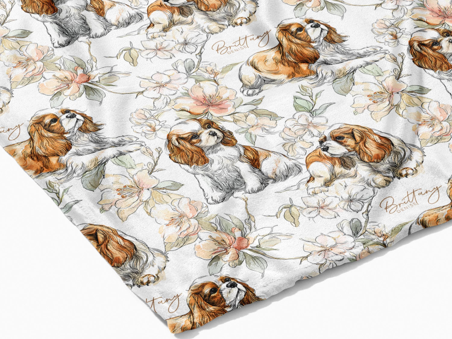 Cavalier King Charles Spaniel Floral Swaddle or Minky Blanket