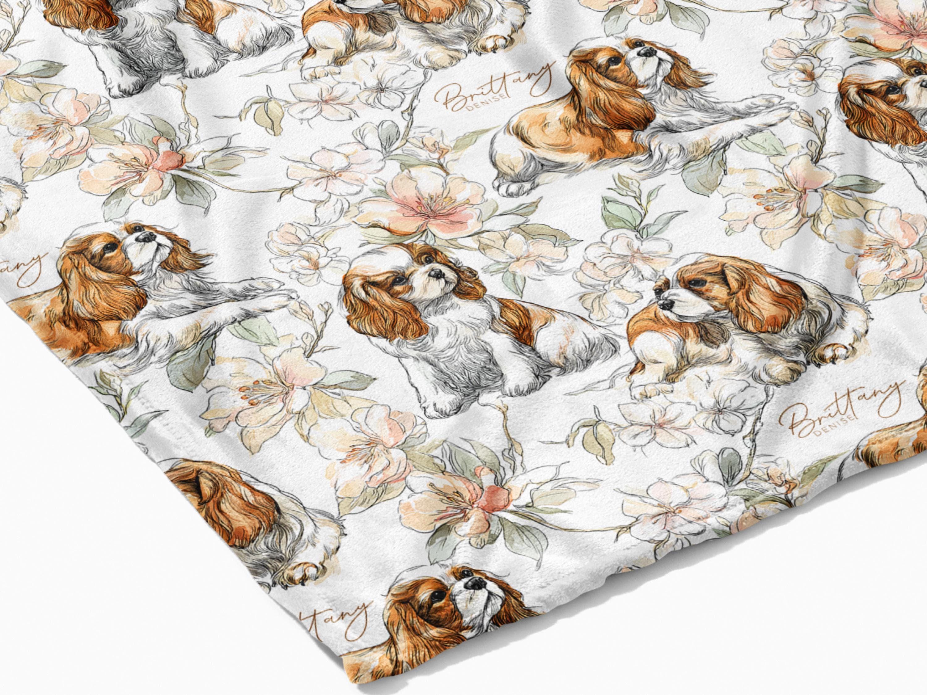 Cavalier King Charles Spaniel Floral Swaddle or Minky Blanket