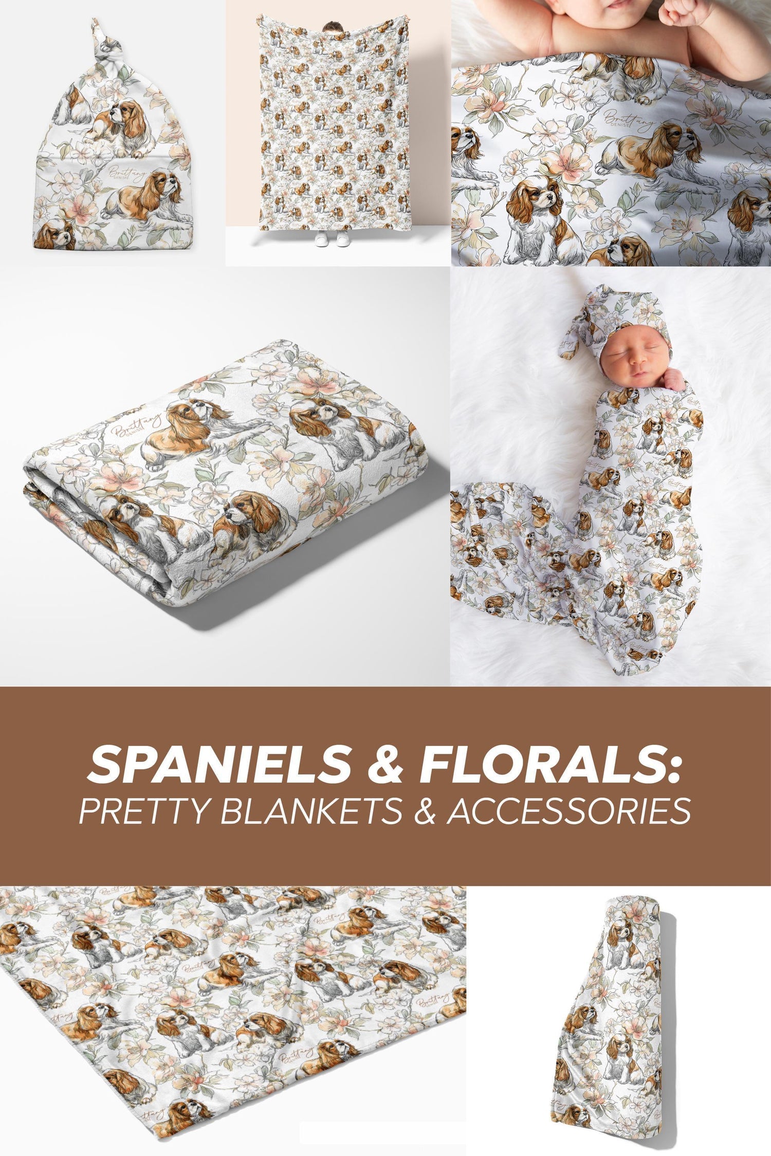Cavalier King Charles Spaniel Floral Swaddle or Minky Blanket