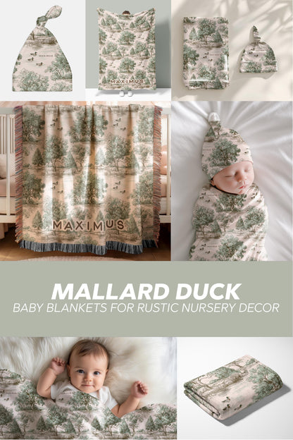 Personalized Duck Swaddle Blanket Mallard Print Custom Name Baby Boy Gift Woodland Nursery Decor Present Southern Mom Newborn Coming Home - Charles Alex