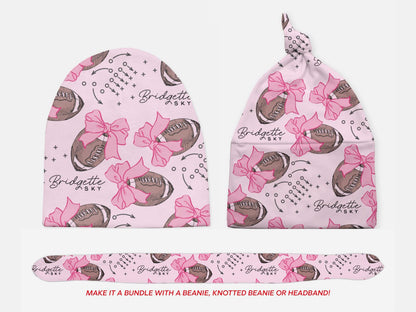 Personalized Pink Football Blanket Coquette Bow Swaddle Gift for Baby Shower Football Lover Baby Gift Custom Coming Home Outfit Hospital - Charles Alex