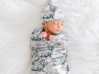 Dachshund Floral Toile Swaddle or Minky Blanket - Charles Alex