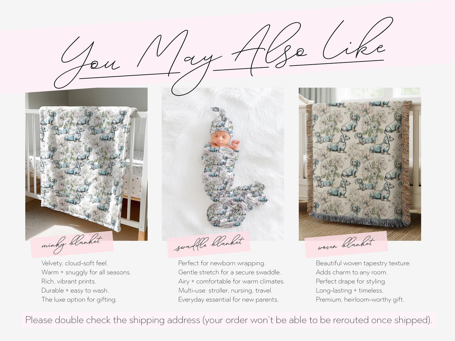 Dachshund Floral Toile Swaddle or Minky Blanket - Charles Alex