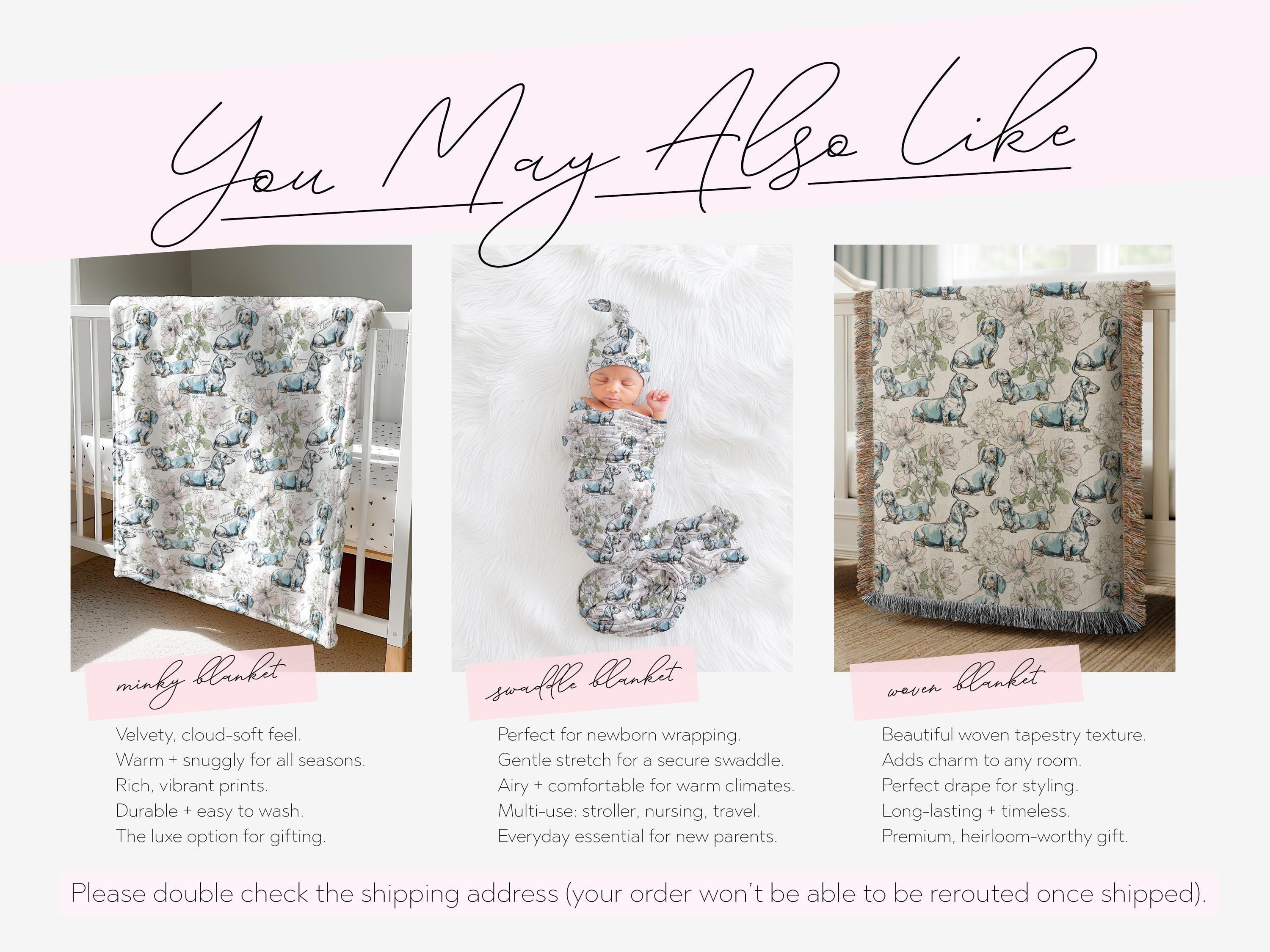 Dachshund Floral Toile Swaddle or Minky Blanket - Charles Alex