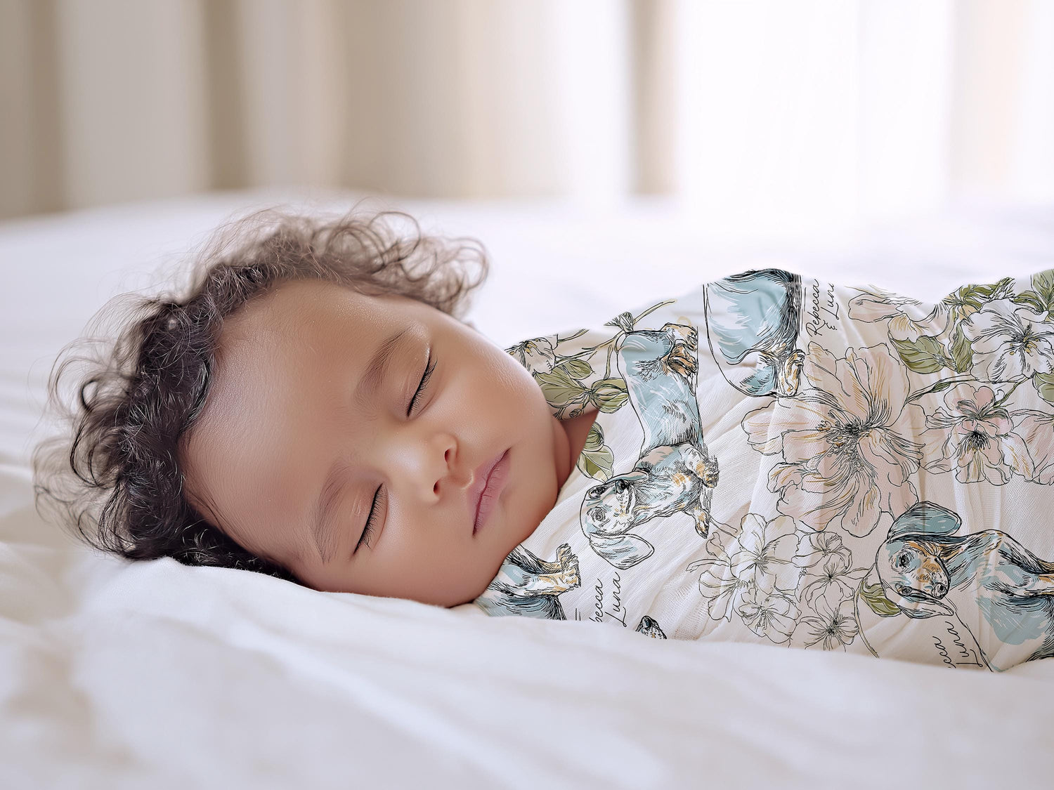 Dachshund Floral Toile Swaddle or Minky Blanket - Charles Alex