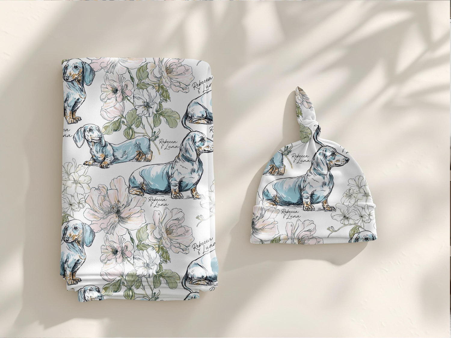 Dachshund Floral Toile Swaddle or Minky Blanket - Charles Alex