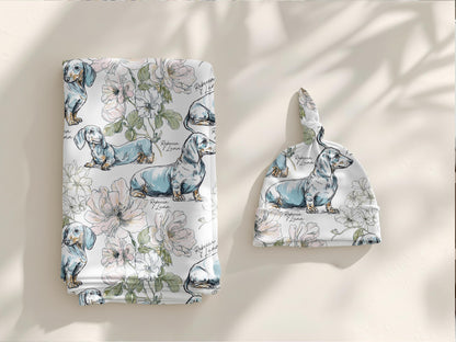 Dachshund Floral Toile Swaddle or Minky Blanket - Charles Alex