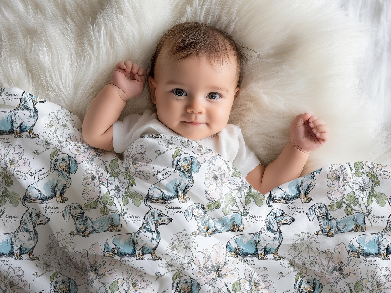 Dachshund Floral Toile Swaddle or Minky Blanket - Charles Alex