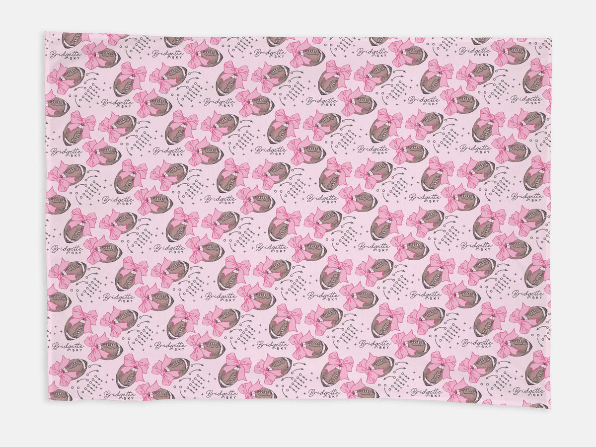 Personalized Pink Football Blanket Coquette Bow Swaddle Gift for Baby Shower Football Lover Baby Gift Custom Coming Home Outfit Hospital - Charles Alex