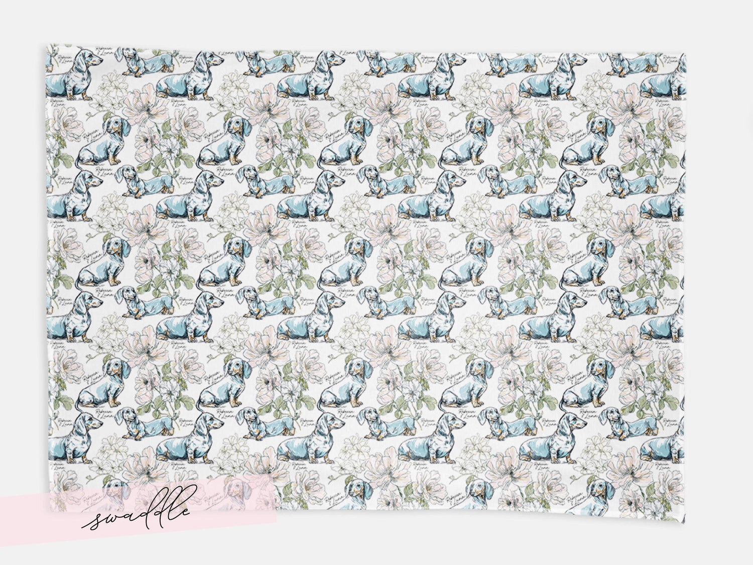 Dachshund Floral Toile Swaddle or Minky Blanket - Charles Alex