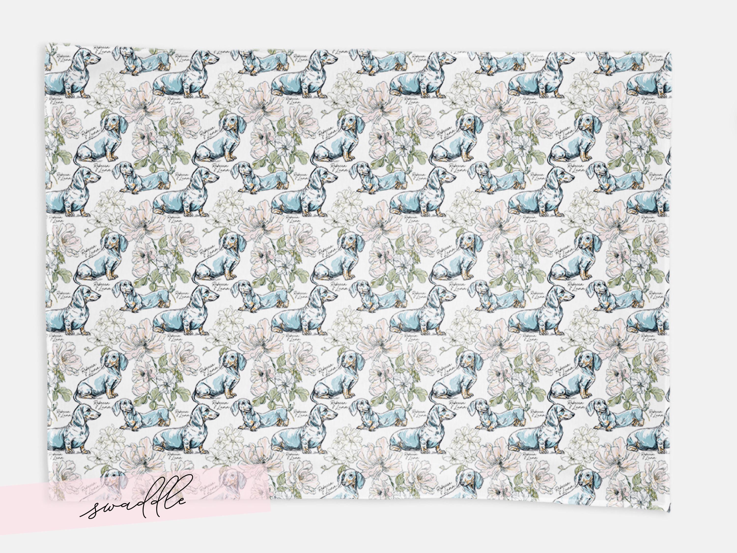 Dachshund Floral Toile Swaddle or Minky Blanket - Charles Alex
