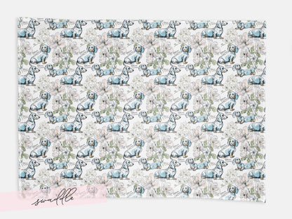 Dachshund Floral Toile Swaddle or Minky Blanket - Charles Alex