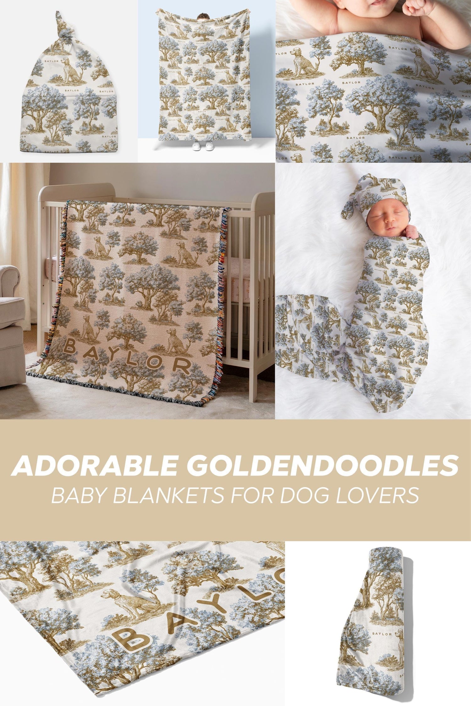 Goldendoodle Two-Tone Toile Swaddle or Minky Blanket