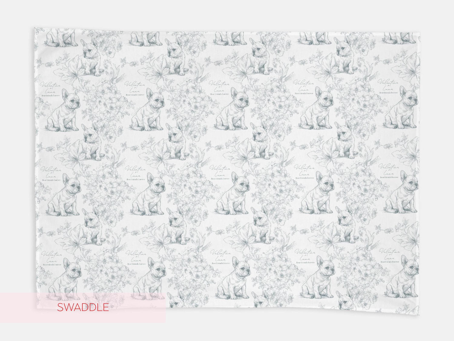 Personalized Toile French Bulldog Dog Swaddle Blanket Custom Baby Name and Pet Name Minky Nursery Gift Baby Shower New Best Friends Throw - Charles Alex