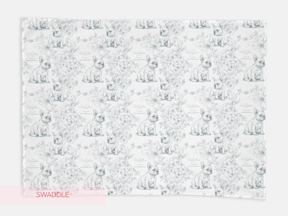 Personalized Toile French Bulldog Dog Swaddle Blanket Custom Baby Name and Pet Name Minky Nursery Gift Baby Shower New Best Friends Throw - Charles Alex