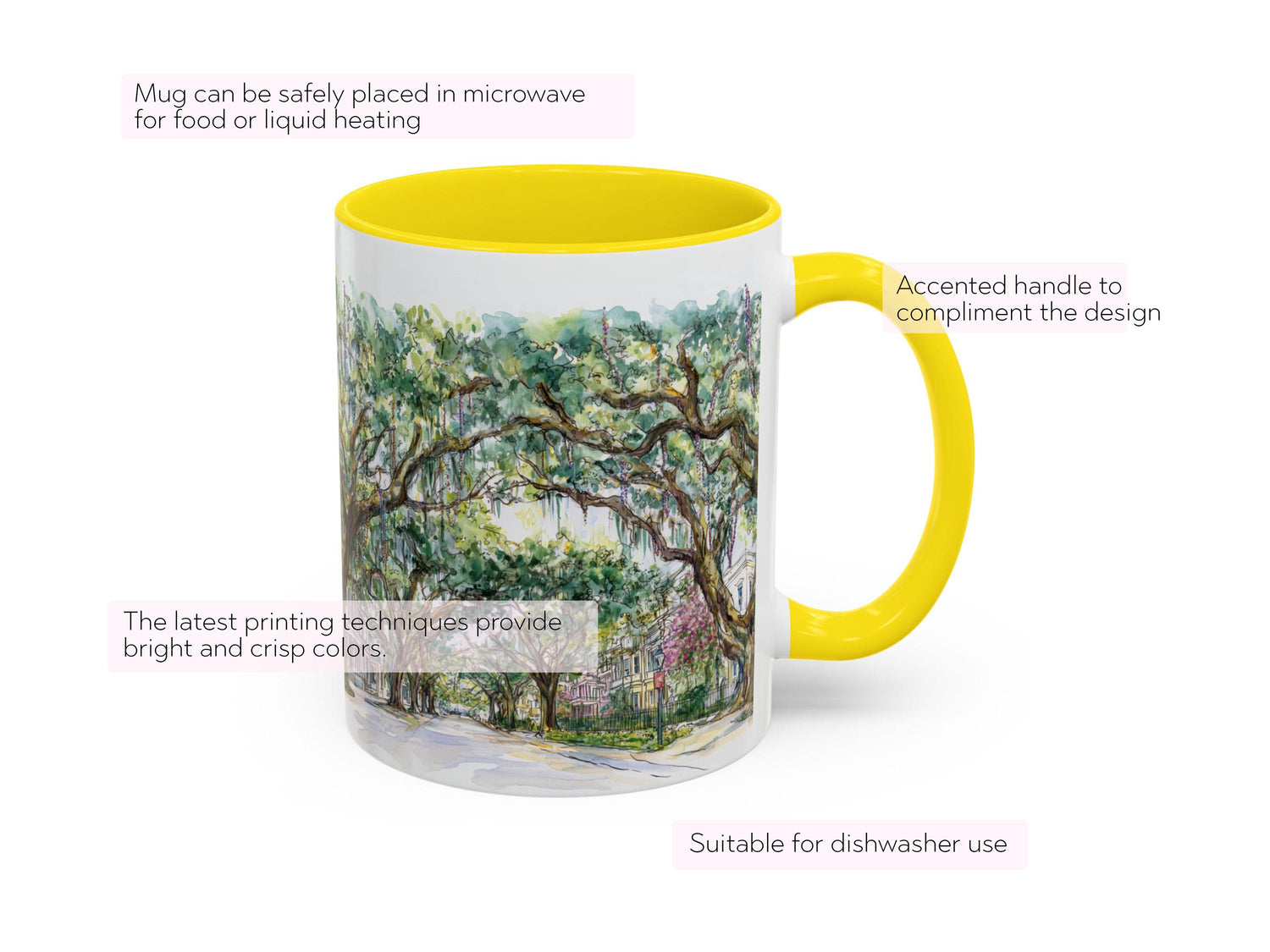 Mardi Gras Bead Tree Mug Watercolor New Orleans Oak Trees and Custom Phrase Gift Southern Coffee Cup NOLA Landscape Art Hostess Present - Charles Alex