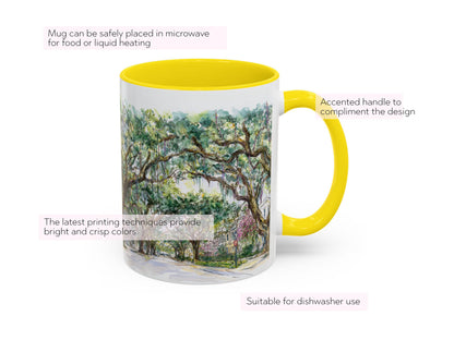 Mardi Gras Bead Tree Mug Watercolor New Orleans Oak Trees and Custom Phrase Gift Southern Coffee Cup NOLA Landscape Art Hostess Present - Charles Alex