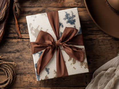 Western Cowhide Wrapping Paper Roll Rustic Ranch Gift Wrap Cowboy Birthday Farmhouse Housewarming Present Baby Shower Cow Print Packaging