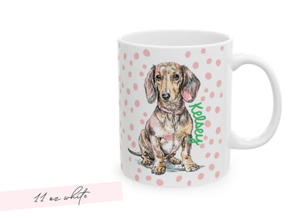 Dachshund Mug Personalized Pet Name Custom Dog Lover Gift Cute Puppy Coffee Cup Dog Mom Present Pet Parent Keepsake Custom Dog Illustration