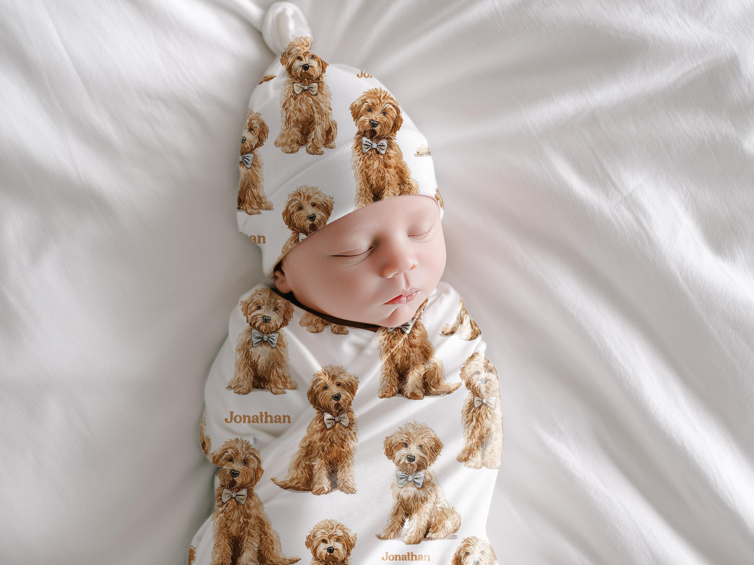 Goldendoodle Baby Swaddle Set With Name For Dog Loving New Parents First Newborn Doodle Coming Home Hospital Photo Outfit Baby Shower Gift - Charles Alex